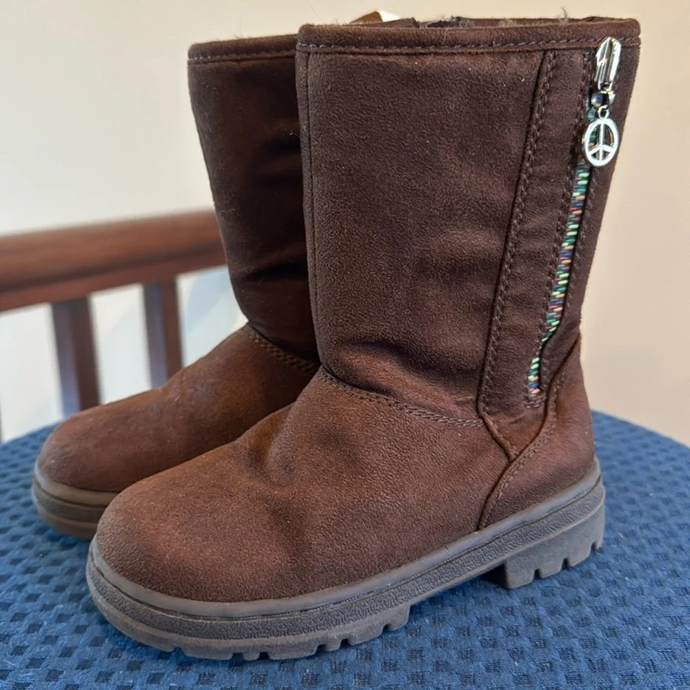 Sonoma life & style lil Madison brown faux fur lined boots booties toddler  9